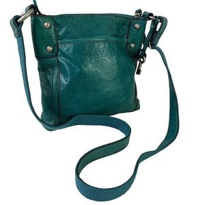 Fossil Womens Teal Green Crossbody Purse Shoulder Bag Saddle Messenger Leather